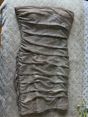 City Triangles Strapless Metallic Ruched Mini Dress - Taupe